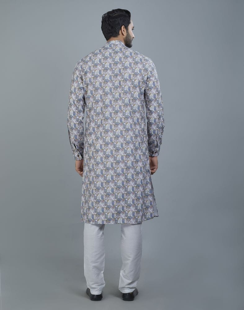 Pleasing White Color Floral Design Cotton Kurta