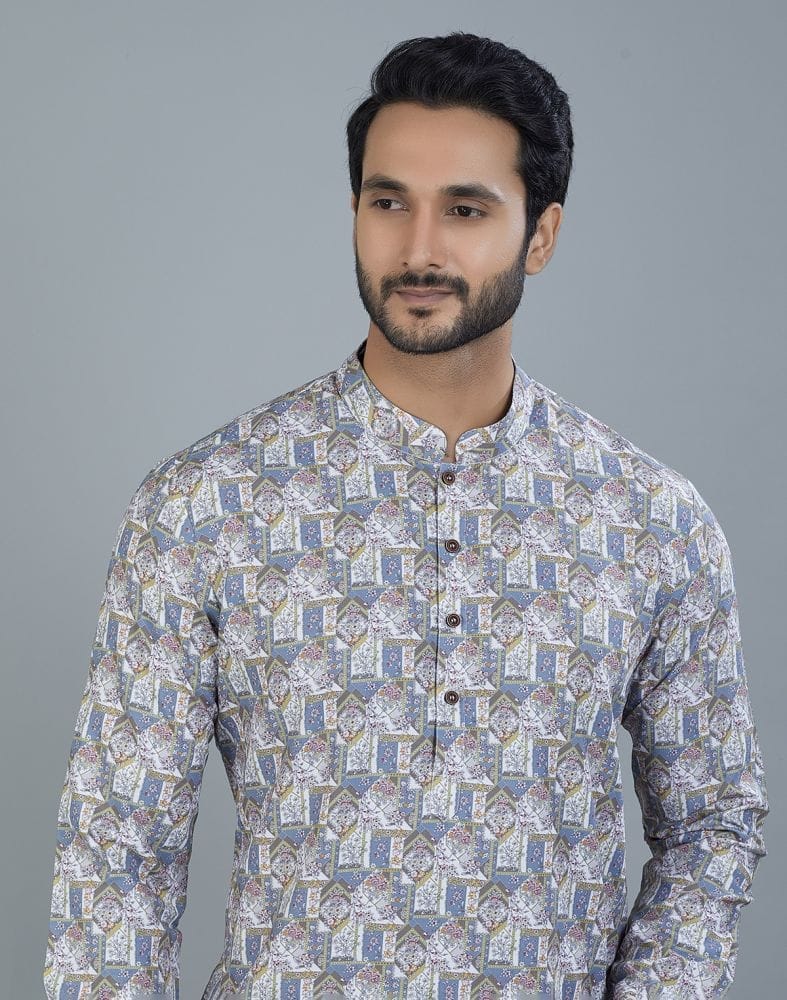 Collection of Pleasing White Color Floral Design Cotton Kurta in a gallery layout