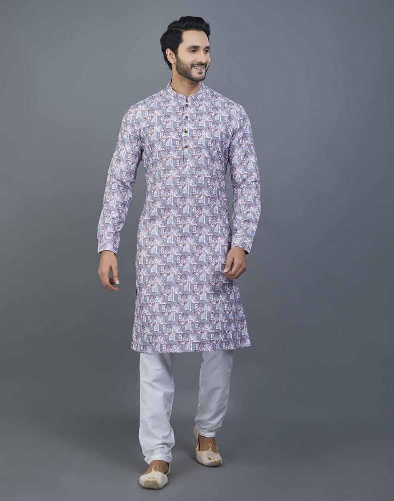 Stunning Grey Color Floral Design Cotton Kurta