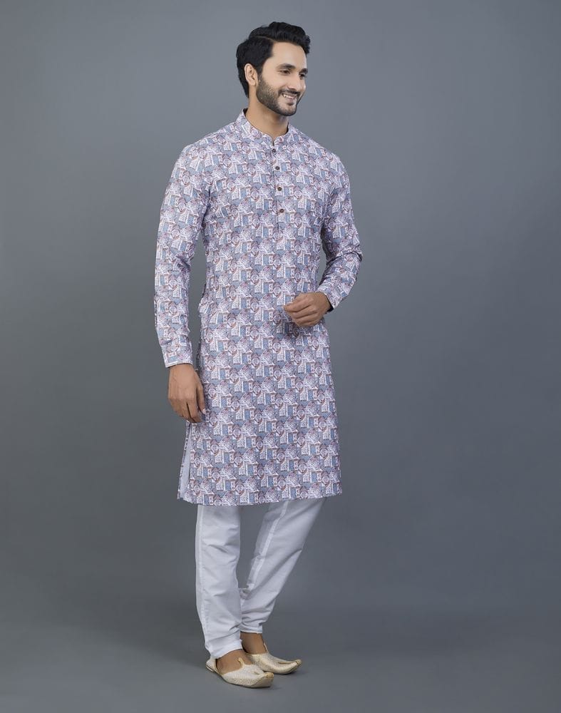 Stunning Grey Color Floral Design Cotton Kurta