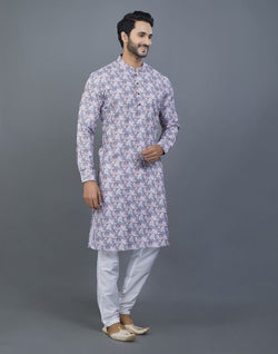 Collection of Stunning Grey Color Floral Design Cotton Kurta in a gallery layout