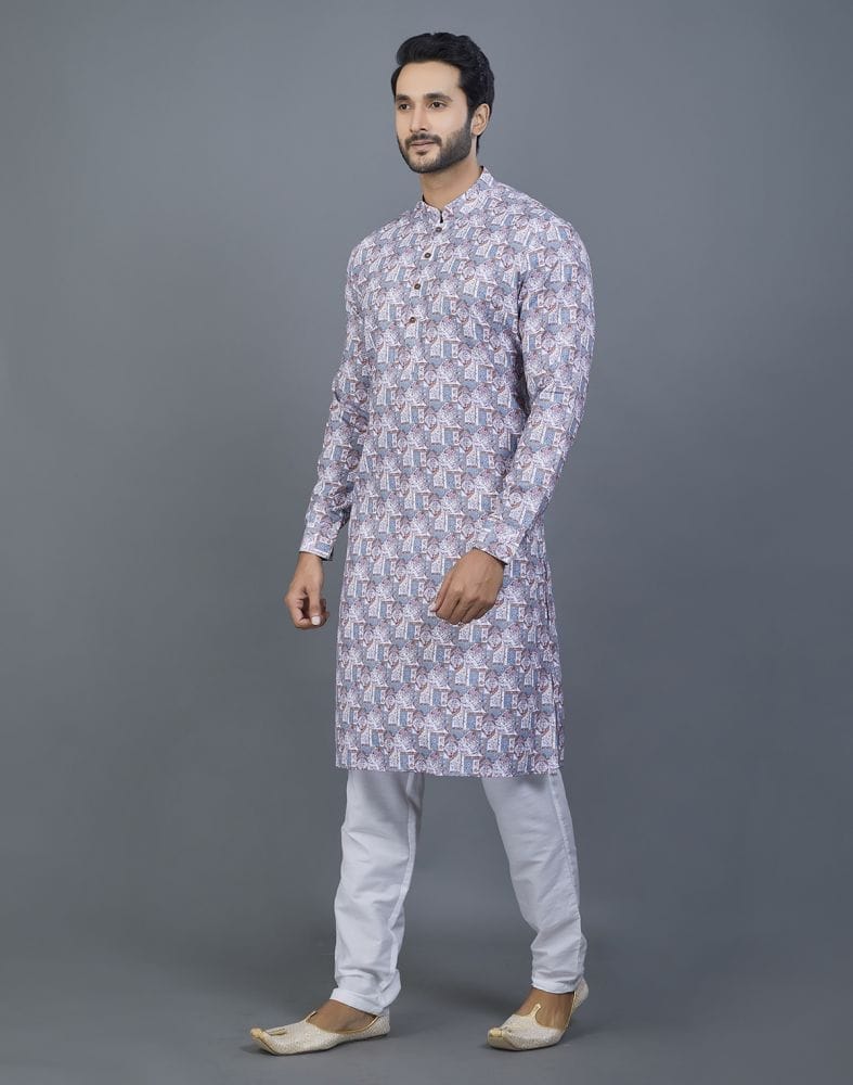 Collection of Stunning Grey Color Floral Design Cotton Kurta in a gallery layout