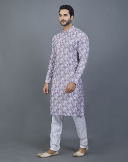 Collection of Stunning Grey Color Floral Design Cotton Kurta in a gallery layout