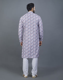 Collection of Stunning Grey Color Floral Design Cotton Kurta in a gallery layout