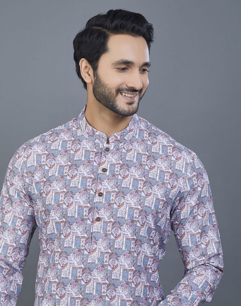 Collection of Stunning Grey Color Floral Design Cotton Kurta in a gallery layout