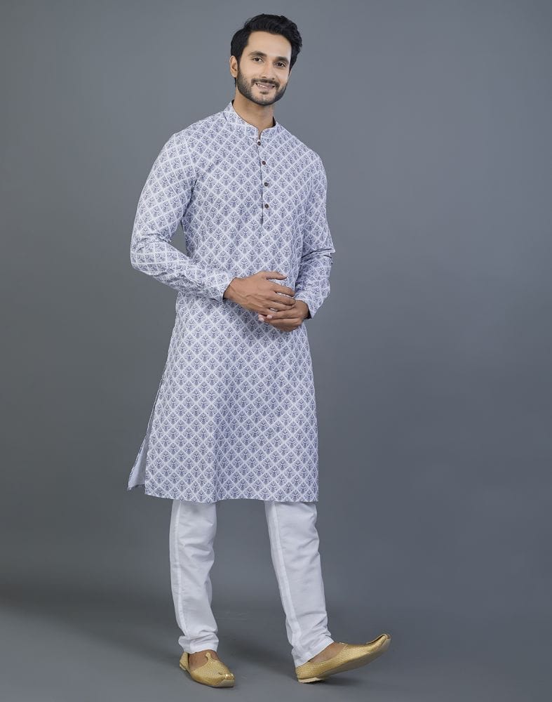 Collection of Geometric Print Grey Color Cotton Kurta in a gallery layout