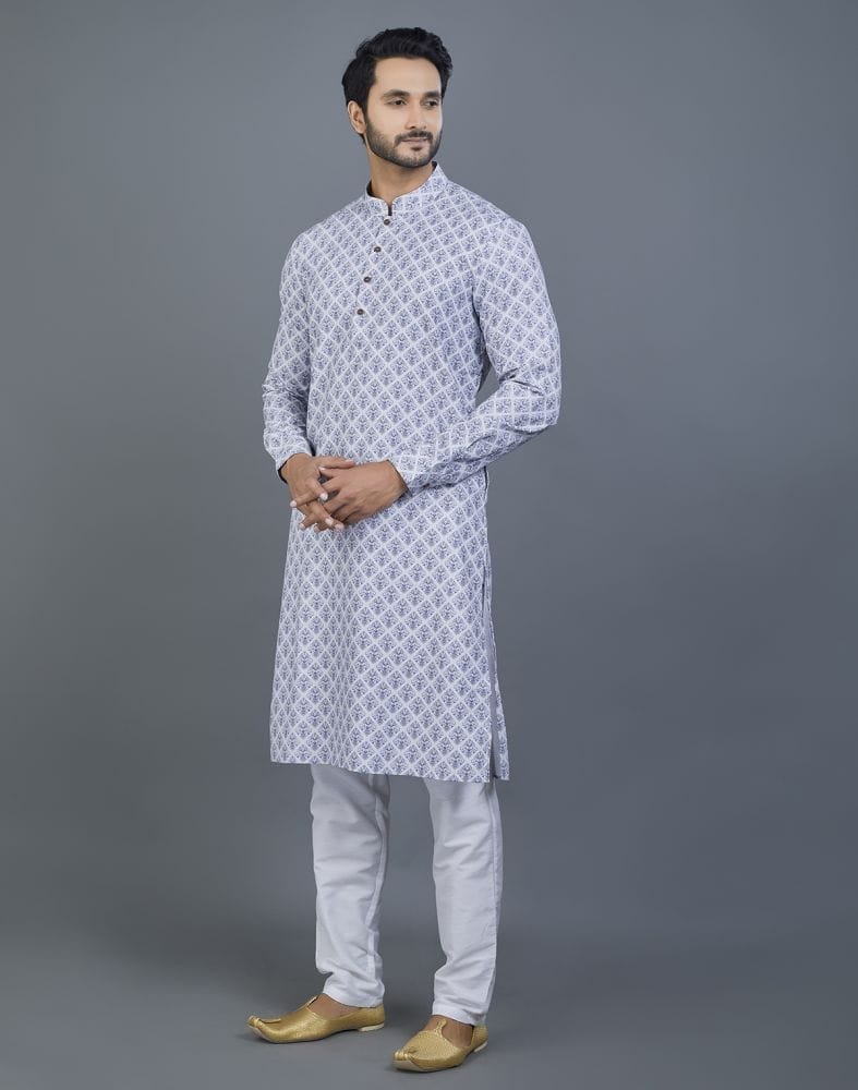 Collection of Geometric Print Grey Color Cotton Kurta in a gallery layout