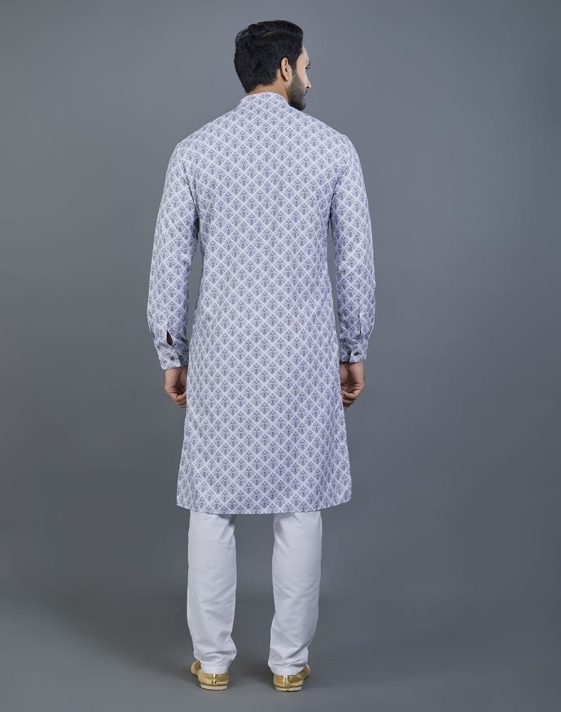 Collection of Geometric Print Grey Color Cotton Kurta in a gallery layout