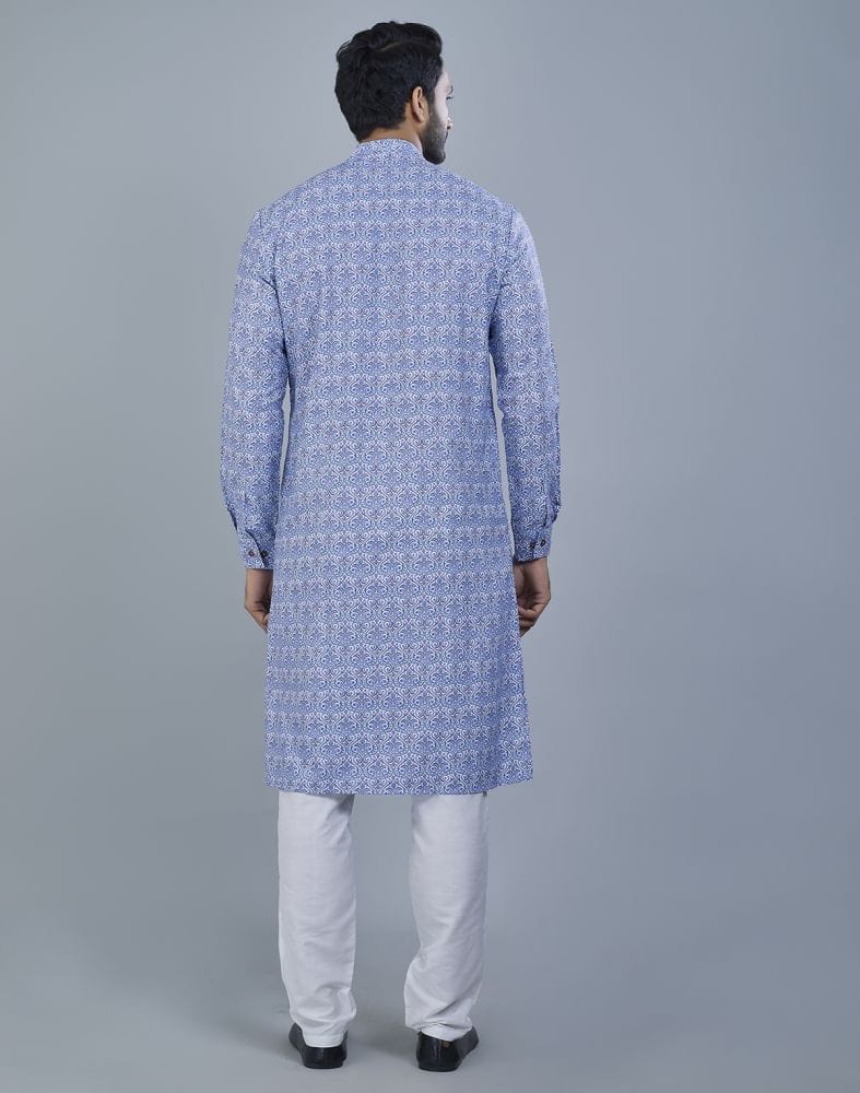 Collection of Glamorous Blue Botanical Print Cotton Kurta in a gallery layout