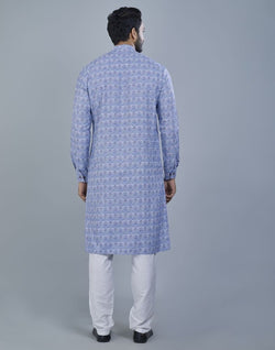 Collection of Glamorous Blue Botanical Print Cotton Kurta in a gallery layout