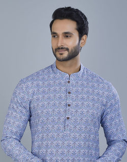 Collection of Glamorous Blue Botanical Print Cotton Kurta in a gallery layout