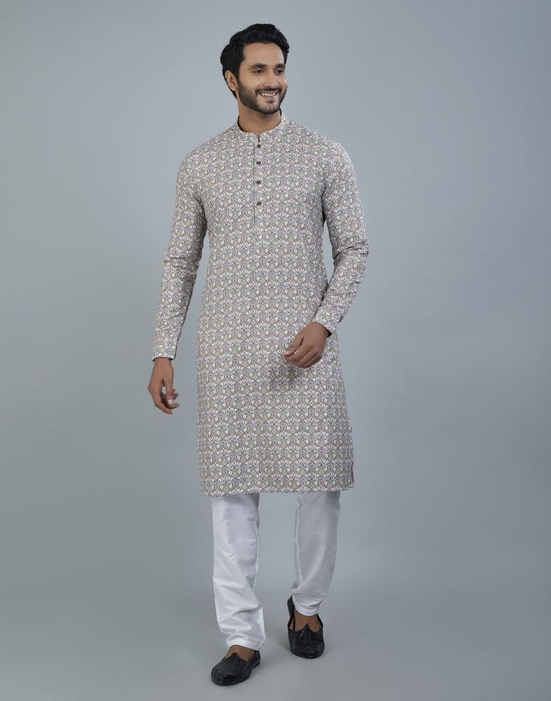 Elegant Green Botanical Print Cotton Kurta