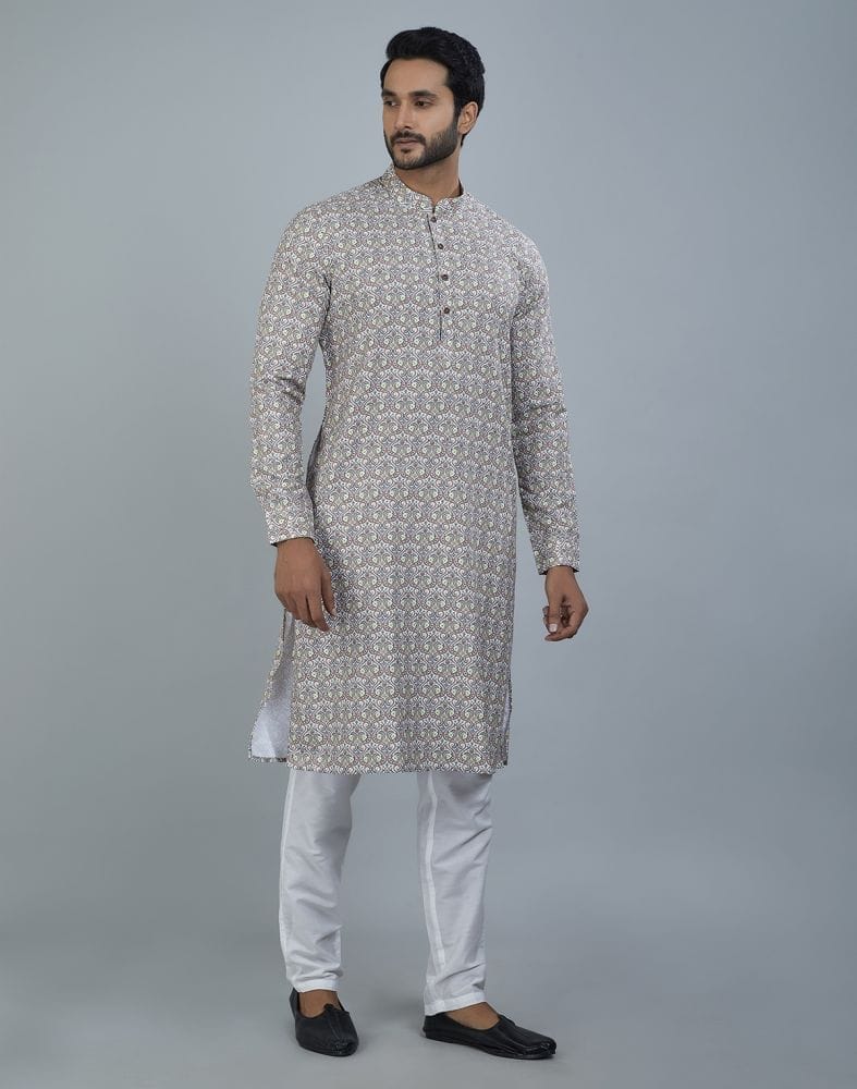 Collection of Elegant Green Botanical Print Cotton Kurta in a gallery layout