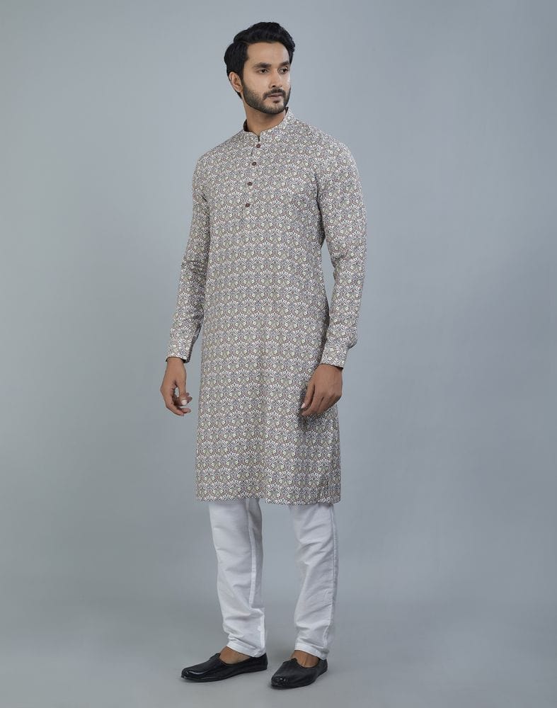 Collection of Elegant Green Botanical Print Cotton Kurta in a gallery layout