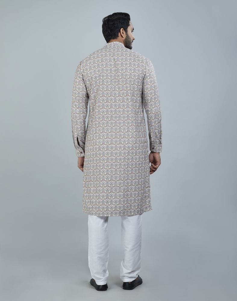 Collection of Elegant Green Botanical Print Cotton Kurta in a gallery layout