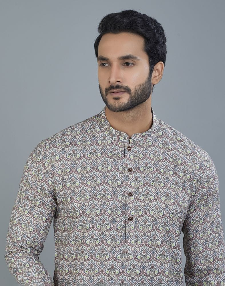 Elegant Green Botanical Print Cotton Kurta