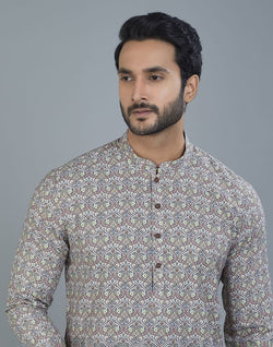 Collection of Elegant Green Botanical Print Cotton Kurta in a gallery layout