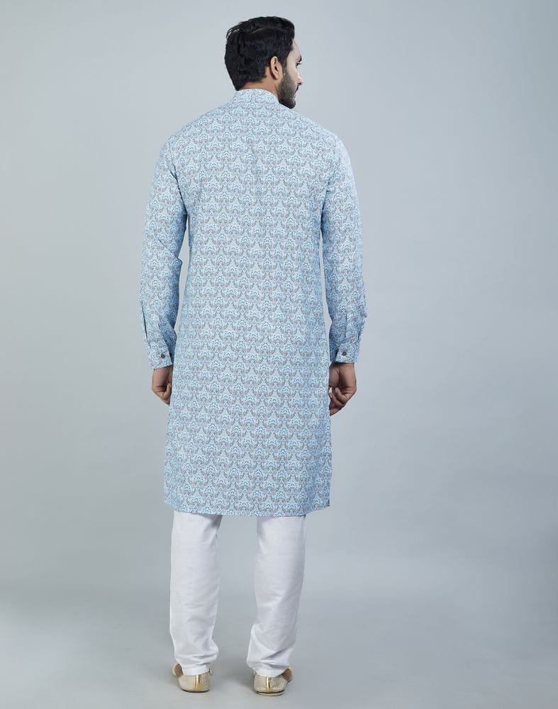 Collection of Light Blue Color Botanical Print Cotton Kurta in a gallery layout