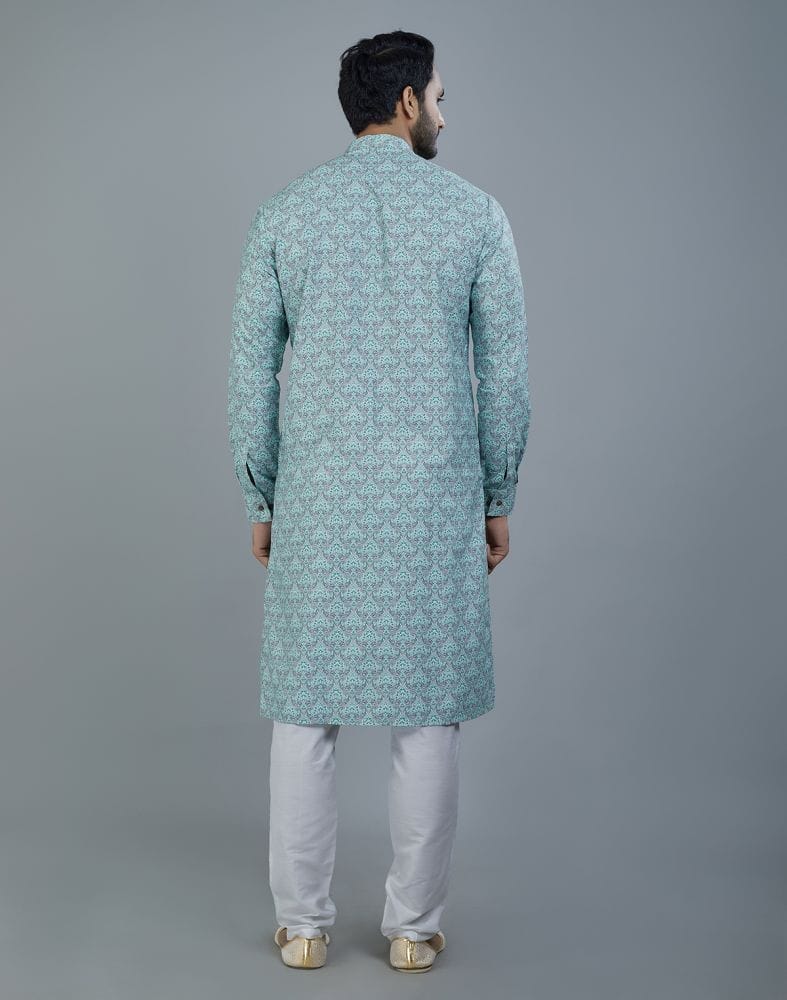 Collection of Botanical Print Light Green Colored Cotton Kurta in a gallery layout