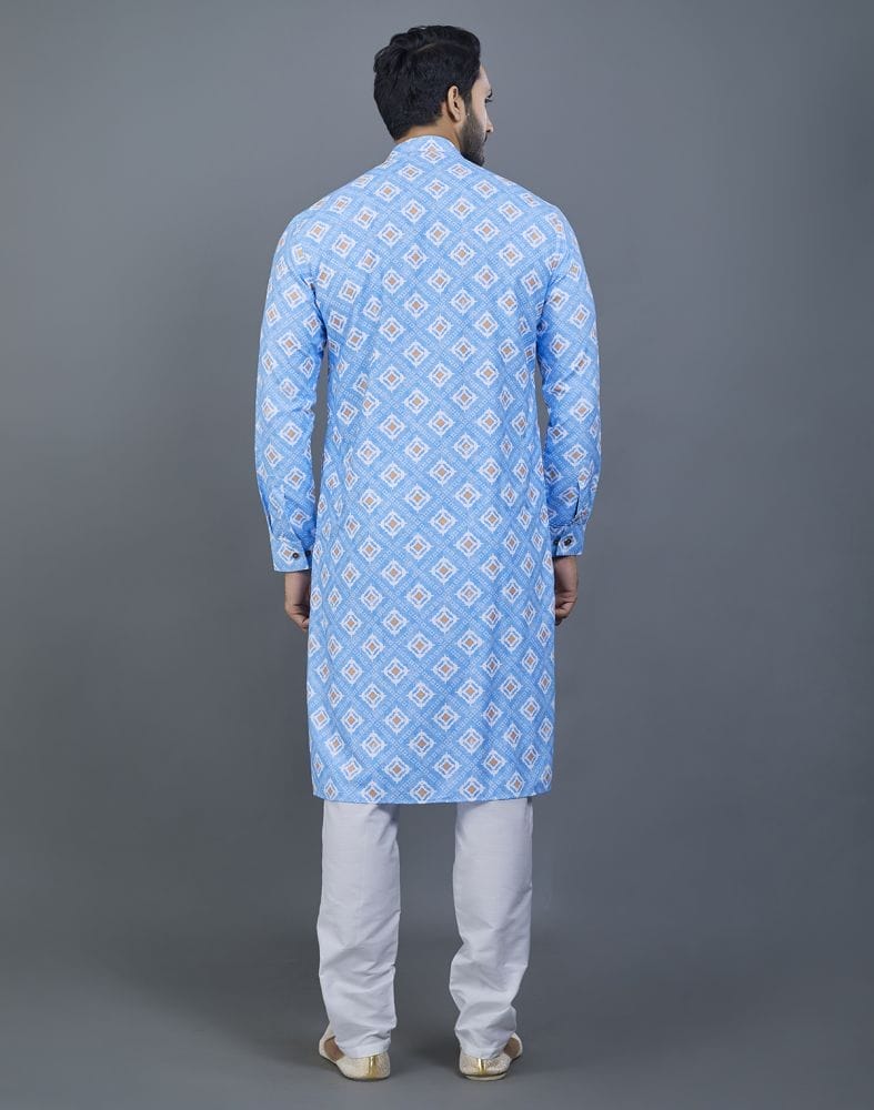 Elegant Royal Blue Geometric print Cotton Kurta