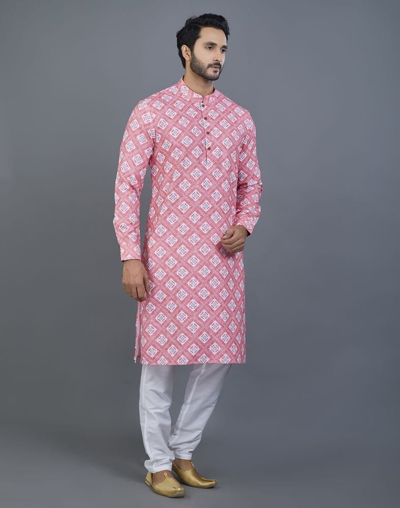 Good Looking Pink Geometric Cotton Kurta