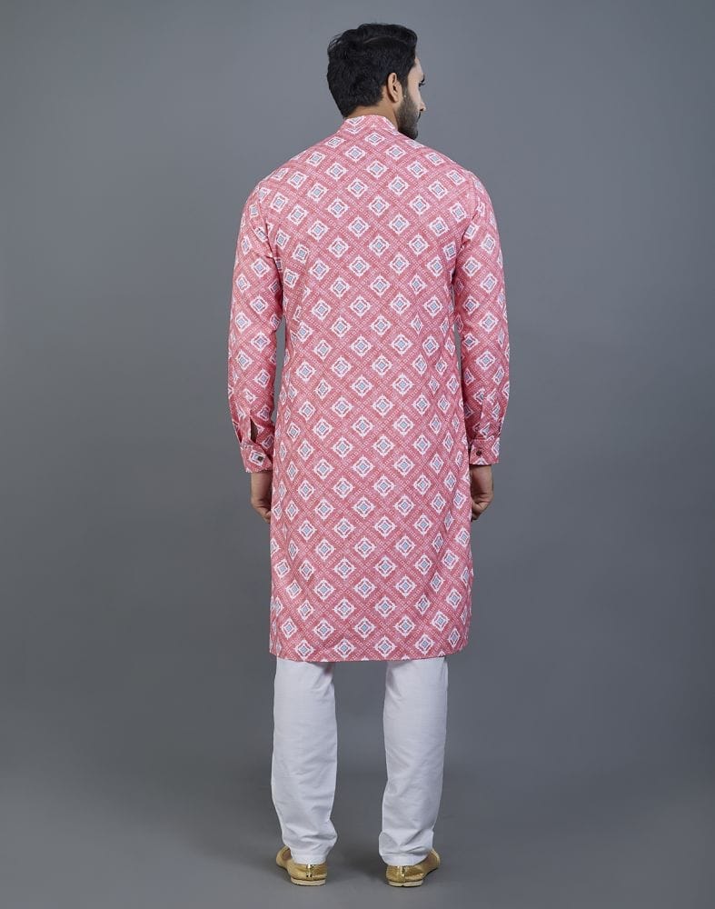 Collection of Good Looking Pink Geometric Cotton Kurta in a gallery layout