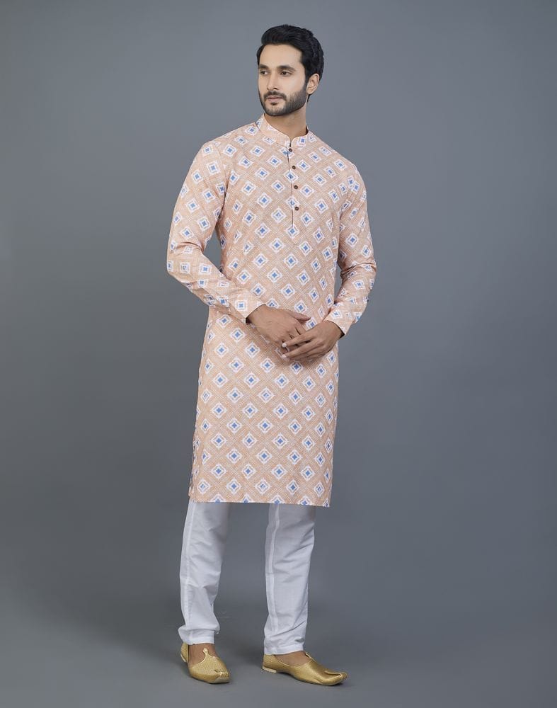 Collection of Orange Geometric Printed Cotton Kurta in a gallery layout