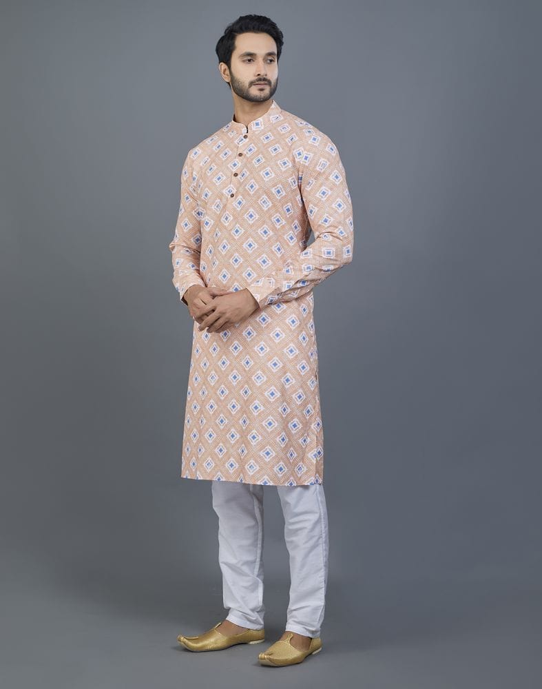 Collection of Orange Geometric Printed Cotton Kurta in a gallery layout