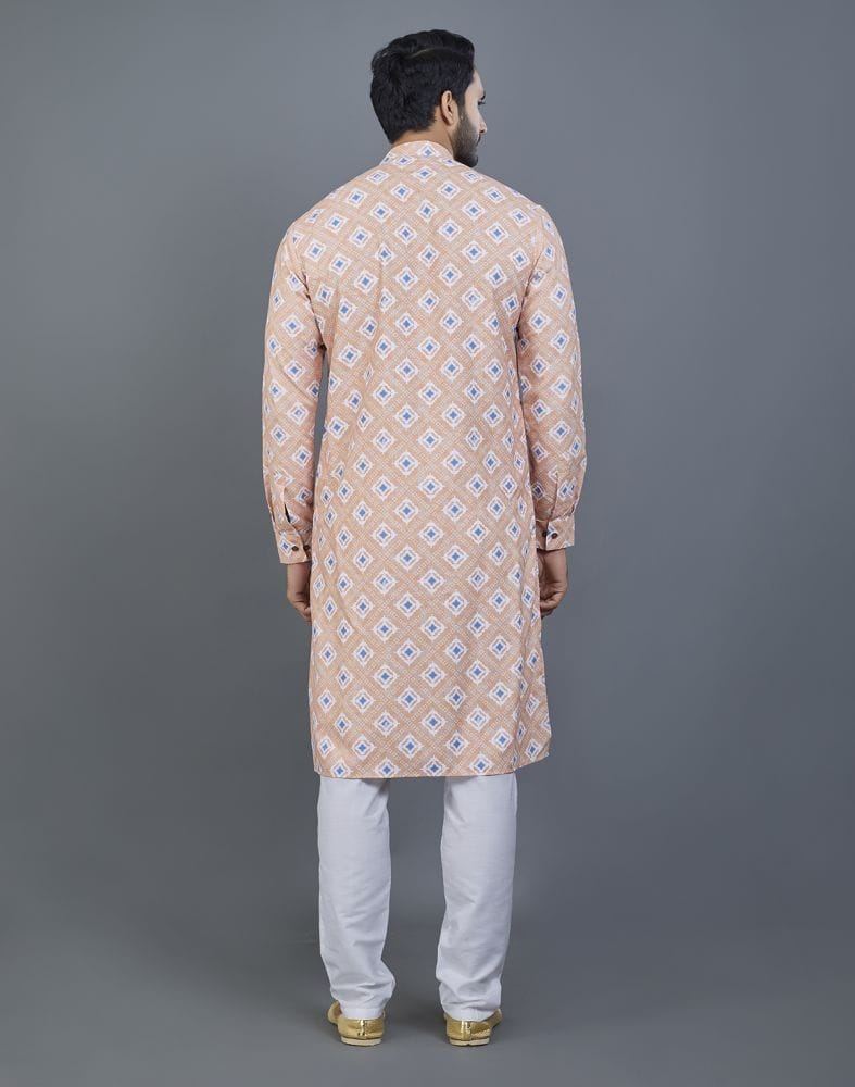 Collection of Orange Geometric Printed Cotton Kurta in a gallery layout