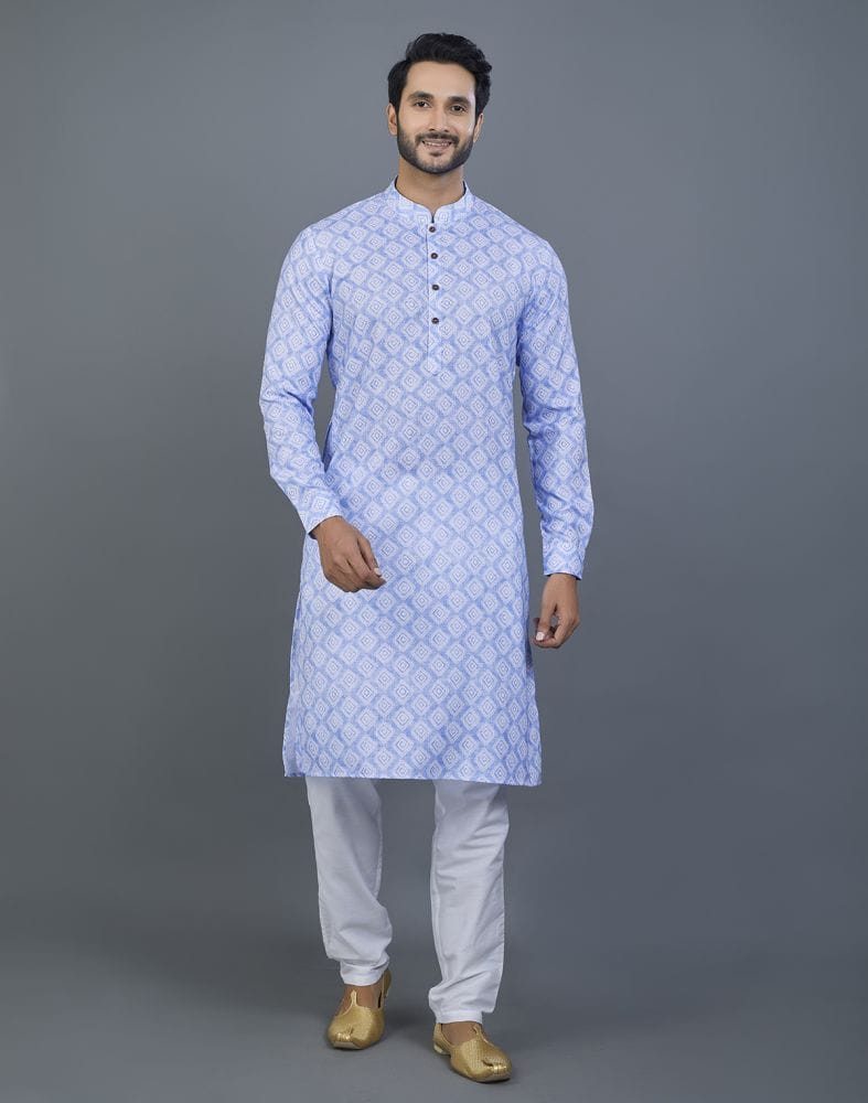 Sky Blue color Geometric cotton Kurta