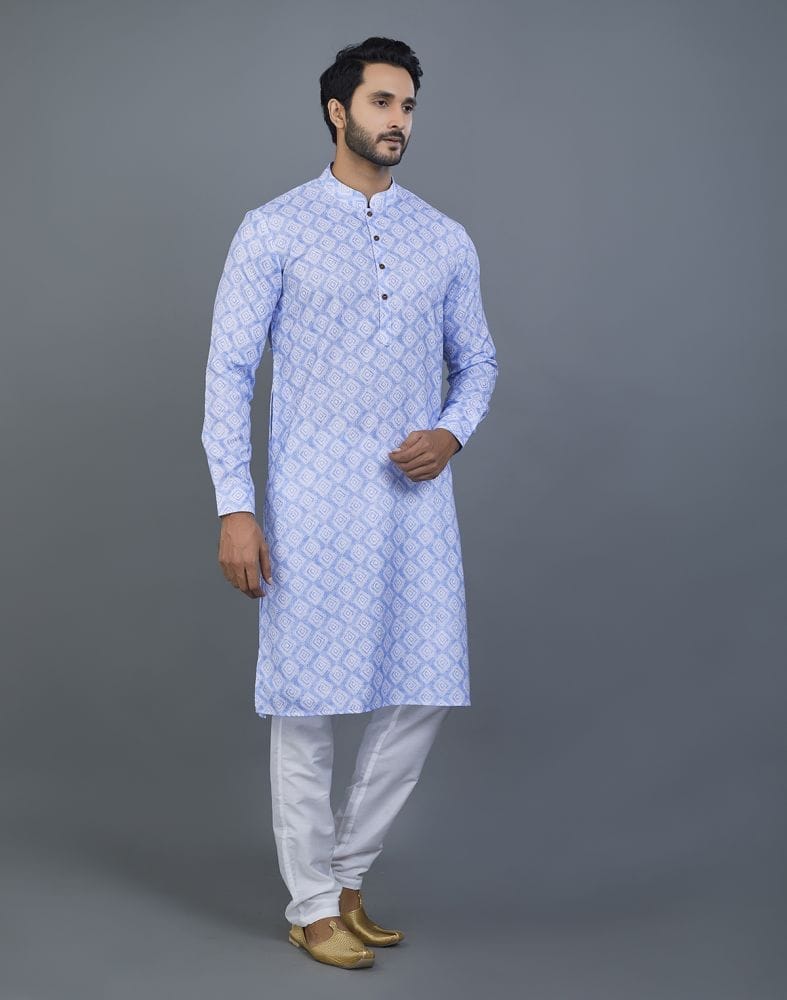 Sky Blue color Geometric cotton Kurta