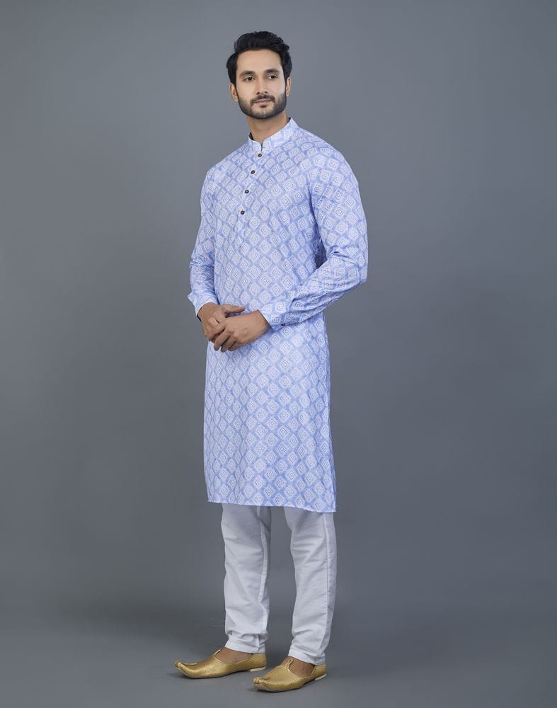 Collection of Sky Blue color Geometric cotton Kurta in a gallery layout