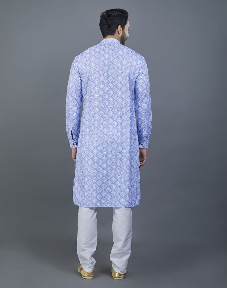 Collection of Sky Blue color Geometric cotton Kurta in a gallery layout