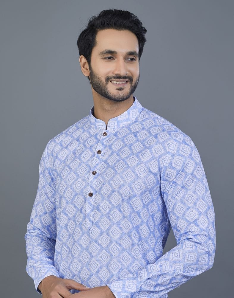 Collection of Sky Blue color Geometric cotton Kurta in a gallery layout