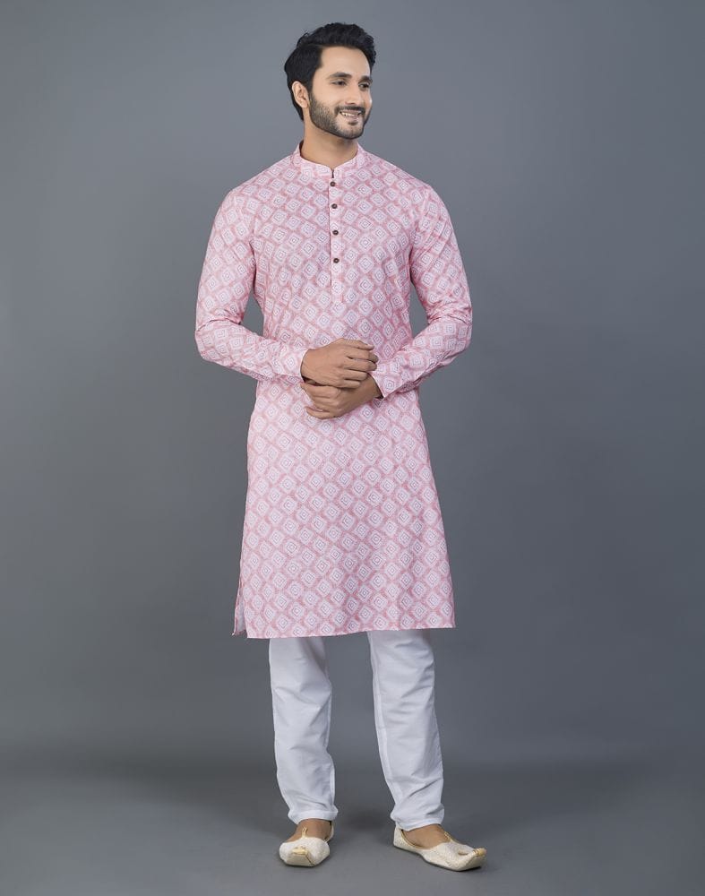 Collection of Dazzling Pink Color Geometric Cotton kurta in a gallery layout