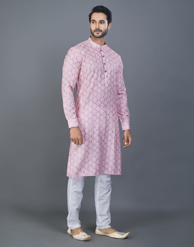 Collection of Dazzling Pink Color Geometric Cotton kurta in a gallery layout