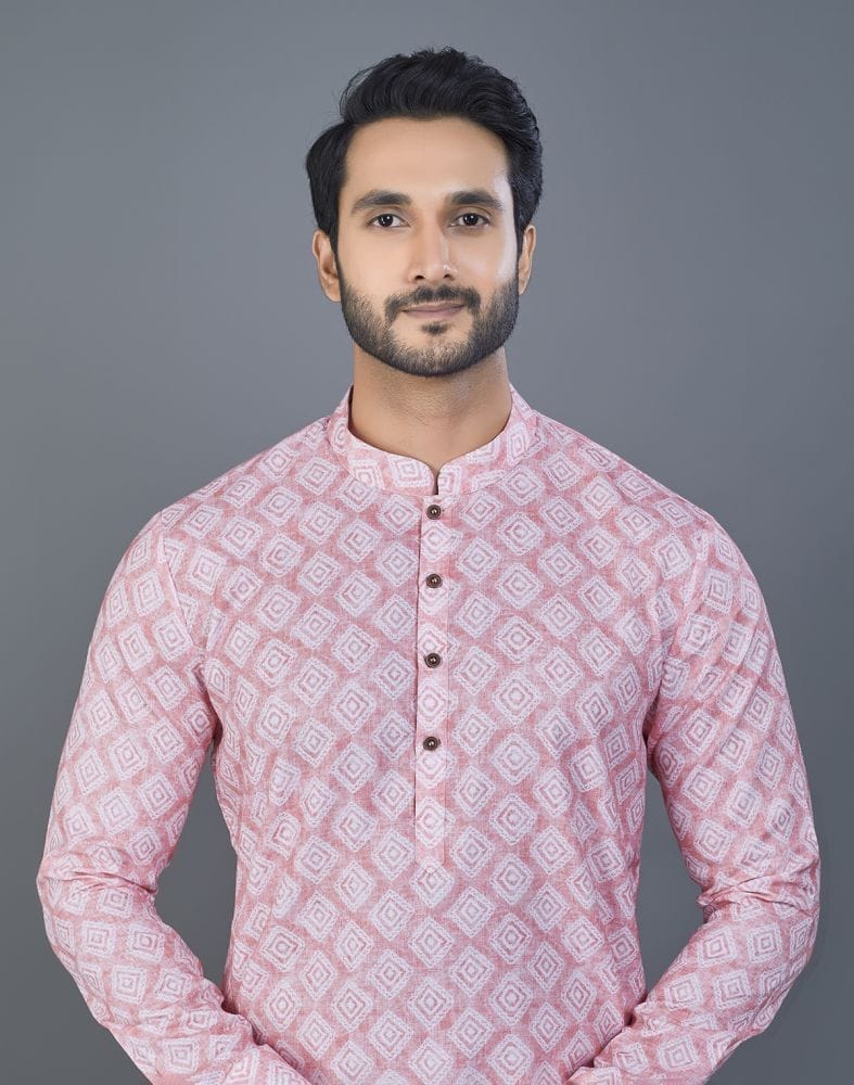 Collection of Dazzling Pink Color Geometric Cotton kurta in a gallery layout