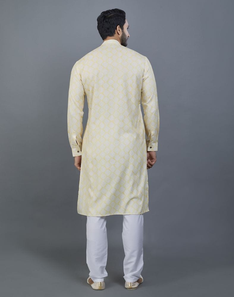 Lemon Colored Geometric Cotton Kurta