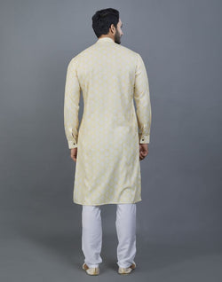 Collection of Lemon Colored Geometric Cotton Kurta in a gallery layout