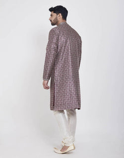 Collection of Wine Thread & Collar Work Kurta Pajama Set in a gallery layout