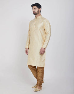 Collection of Gold Self Brocade Kurta Pajama in a gallery layout