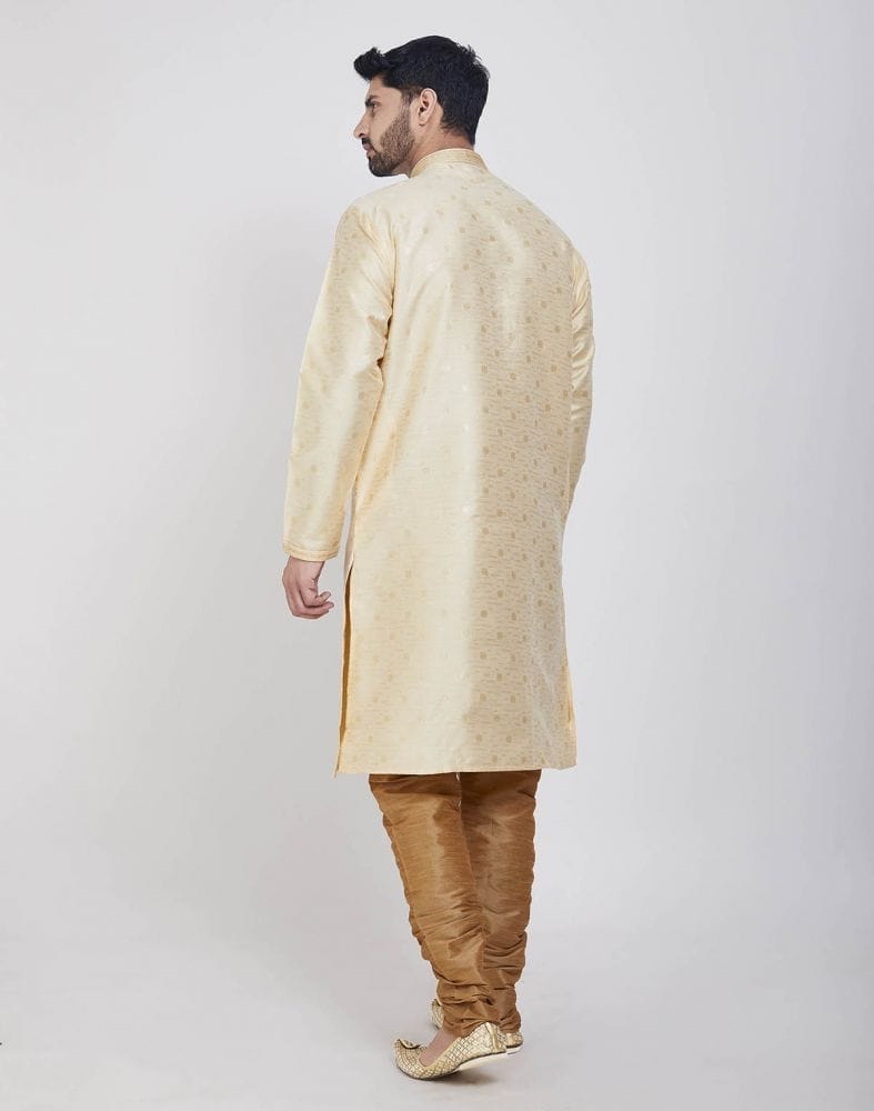 Collection of Gold Self Brocade Kurta Pajama in a gallery layout