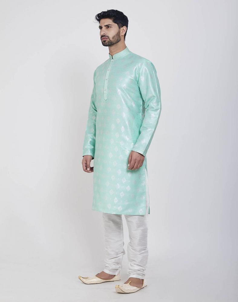 Pista Green Jacquard Self Design Kurta Pajama