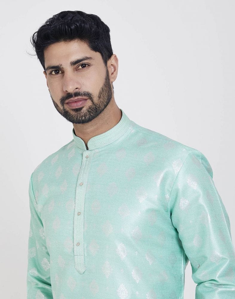 Pista Green Jacquard Self Design Kurta Pajama