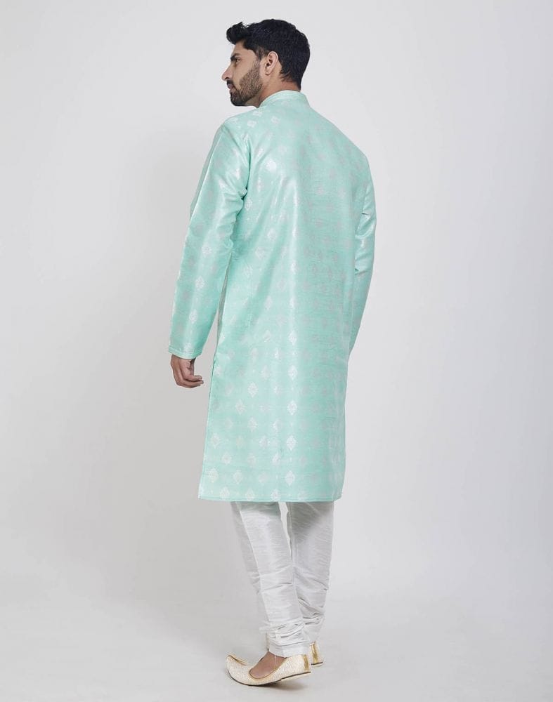 Pista Green Jacquard Self Design Kurta Pajama