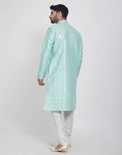 Collection of Pista Green Jacquard Self Design Kurta Pajama in a gallery layout