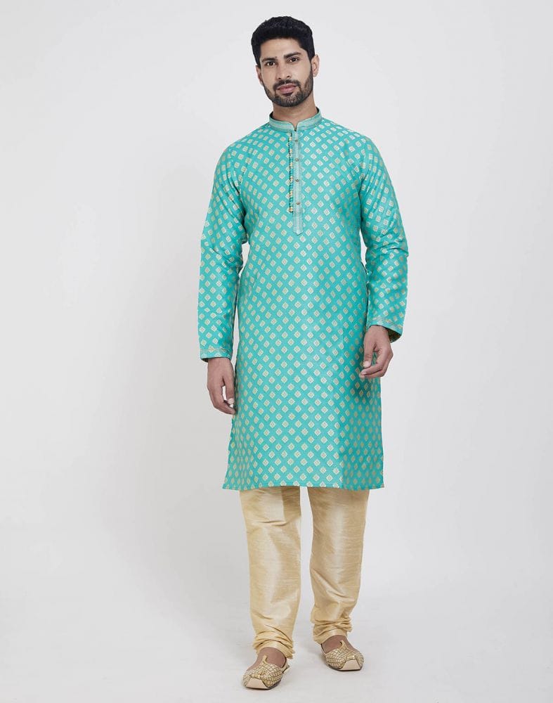 Firozi Self Highlighted Brocade Design Kurta Pajama Set