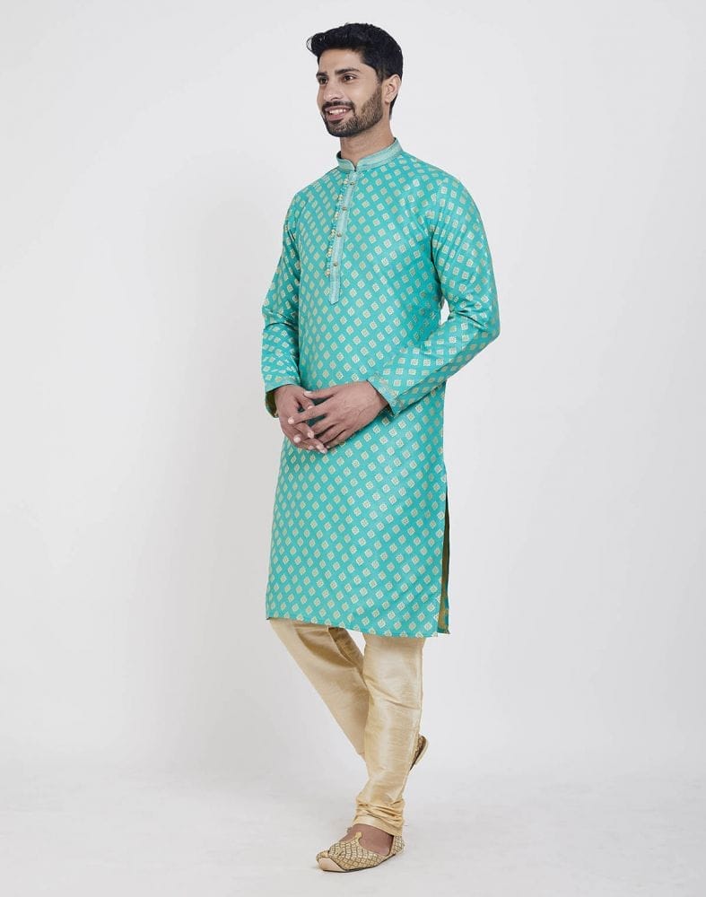 Firozi Self Highlighted Brocade Design Kurta Pajama Set