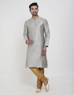 Collection of Grey Coloured Self Highlighted Brocade Design Kurta Pajama Set in a gallery layout