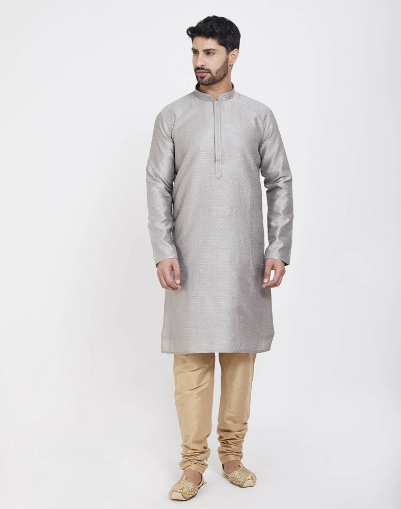 Collection of Grey Impressive Thread And Sequence Work Kurta Pajama in a gallery layout